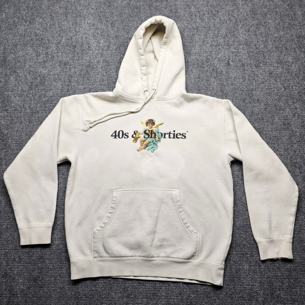 40s & Shorties Mens Cherub Angel Graphic Hoodie Cream Off-White Size M